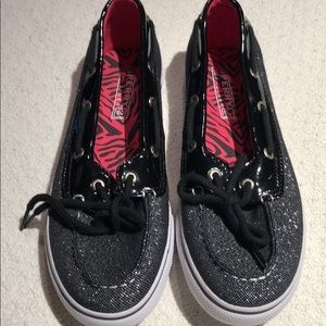 Sperry Topsider Girl Shoes Black Sparkle Sz 4 New